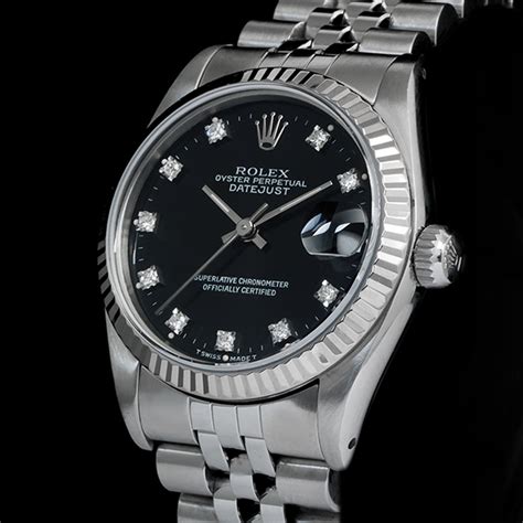 rolex dajust quadrante nero con brillanti sulle ore|datejust 36 oro bianco.